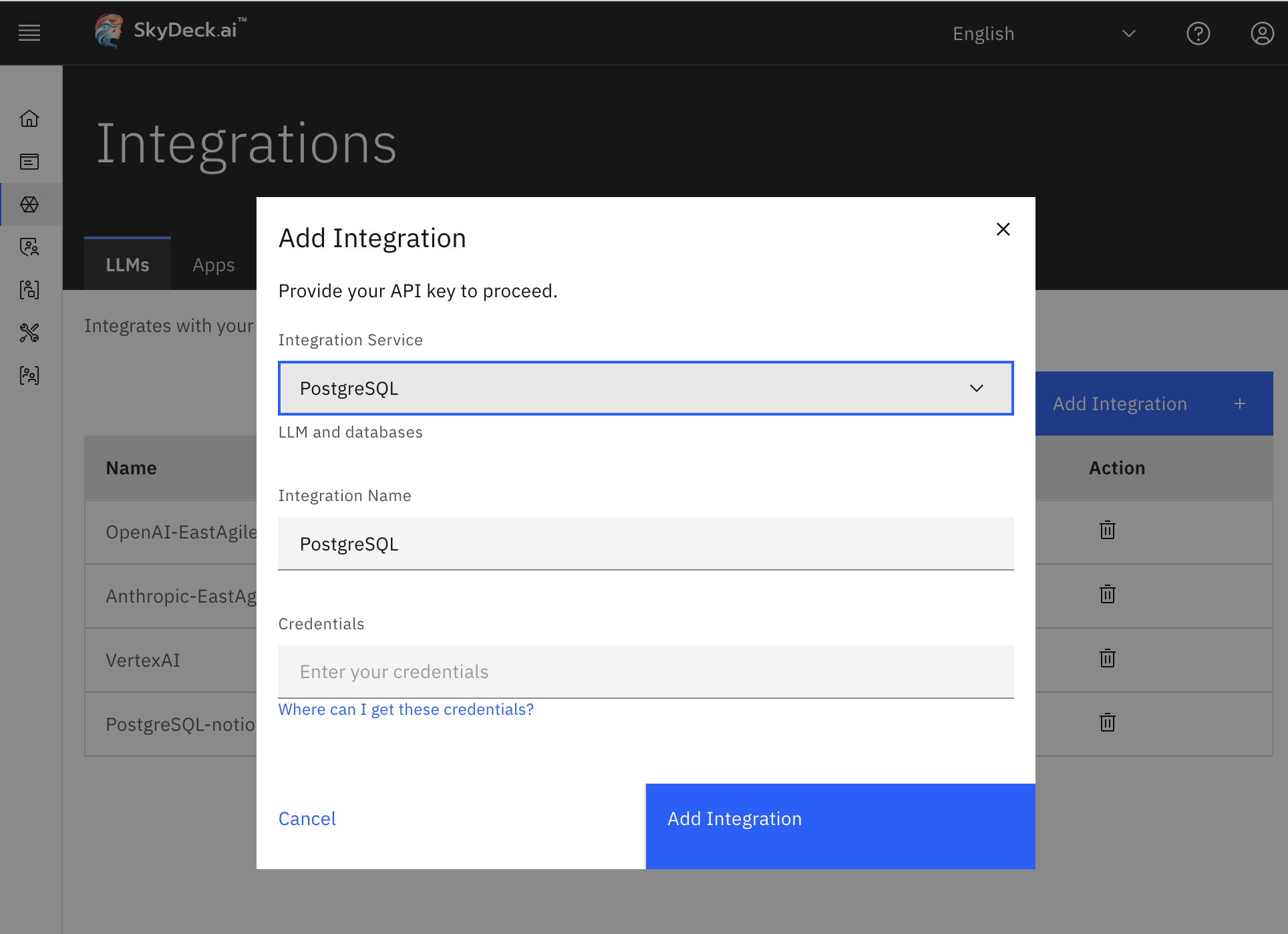 Add a DB Integration to Control Center