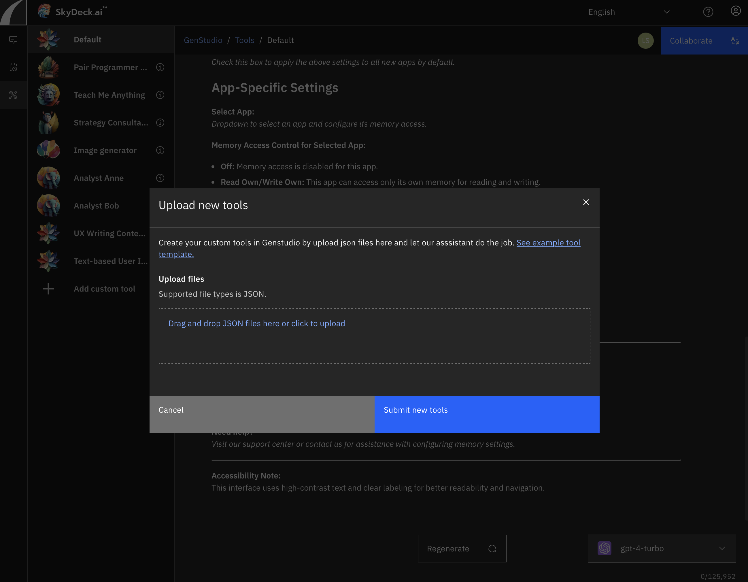 Custom Tools Upload Screen   GenStudio